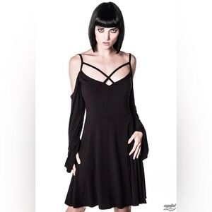 Killstar Black Cold-Shoulder Strappy Mini Dress